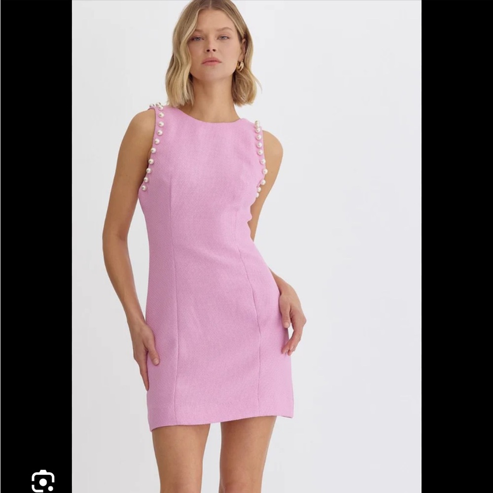 Pink with Pearl Accents Mini Dress